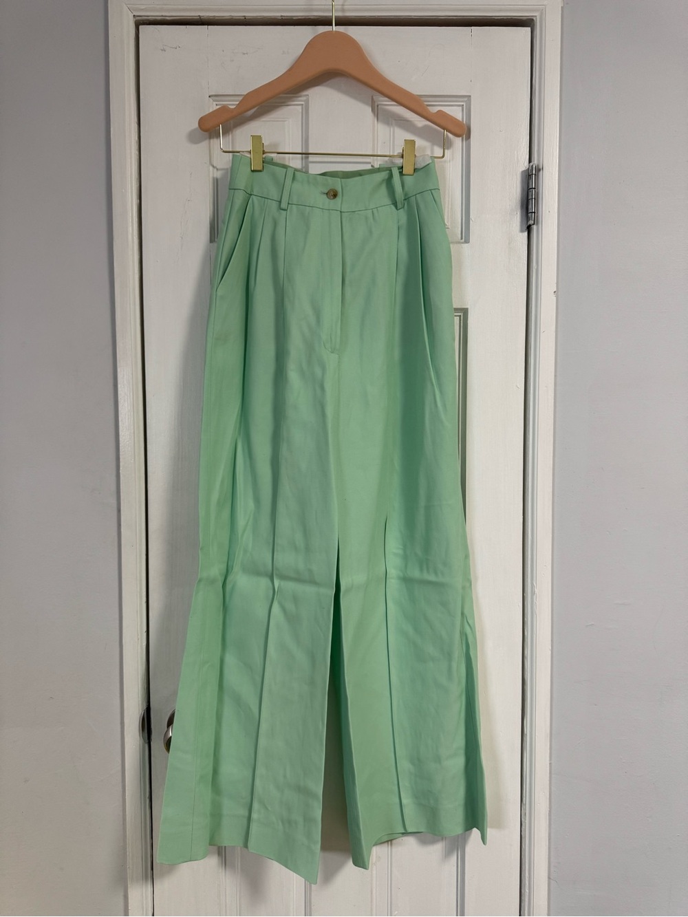 LOULOU STUDIO Mint Green High Rise Wide Leg Trousers Pants XS
